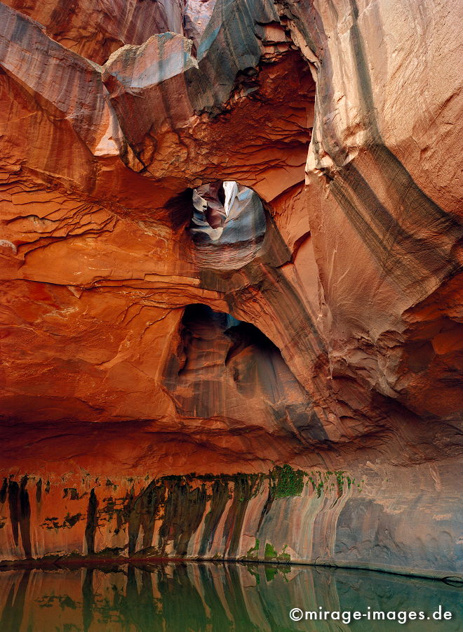 Golden Cathedral
Neon canyon im Glen Canyon National Recreation Area Utah
Schlüsselwörter: Wasser, grün, rot, zerfurcht, Felsen, Stein, Wind, Sandstein, Erosin, orange, Skulptur, abstrakt, fliessen, ornament, Struktur, rund, weich, Kurve, Entspannung, entspannen, Muster, Erdgeschichte, Naturwunder, Rinne, Schönheit, abgelegen, farbig, gewalti