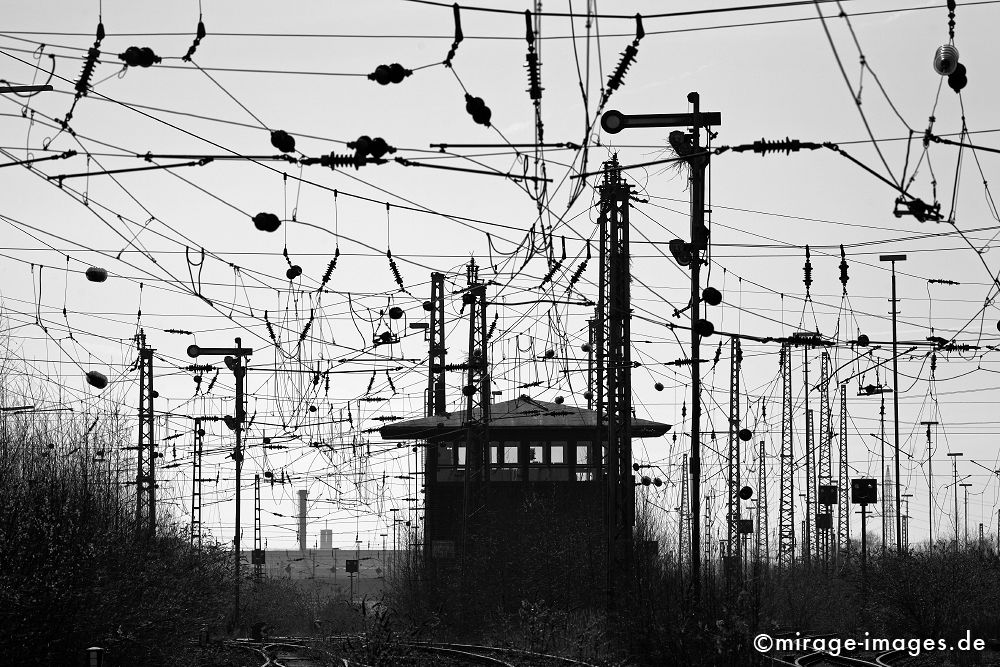 stillgelegte Bahngleise
Dortmund Nord
Schlüsselwörter: Verkehr, Eisenbahn, verlassen, unwirtlich, inhospitable, Bundesbahn, �konomie, economy, Rationalisierung, sparen, Strom, Energie, Niedergang, Transport,Infrastruktur, Netzwerk, Vernetzung, Chaos, Verwirrung, Kabel, Leitung, Verbindung,